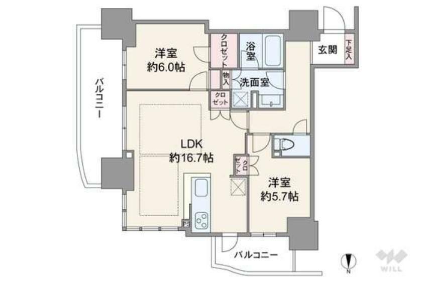 ローレルタワー堺筋本町(2LDK) 10階の間取り図