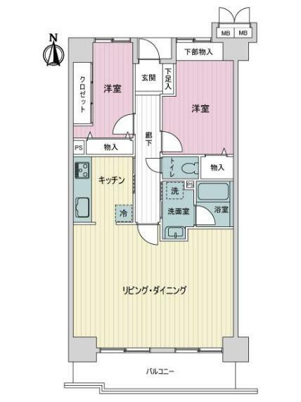 サーパス木太公園(2LDK) 4階の間取り図