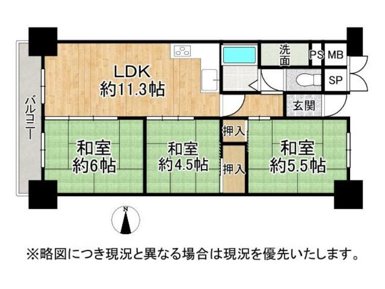八戸ノ里第三ガーデンハイツB棟(3LDK) 6階の間取り図