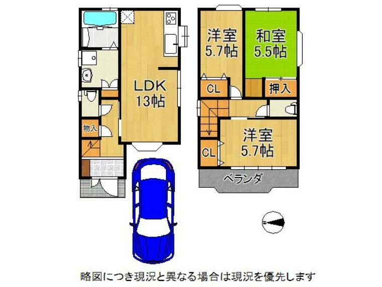 オープンロフト付き3LDKの間取り