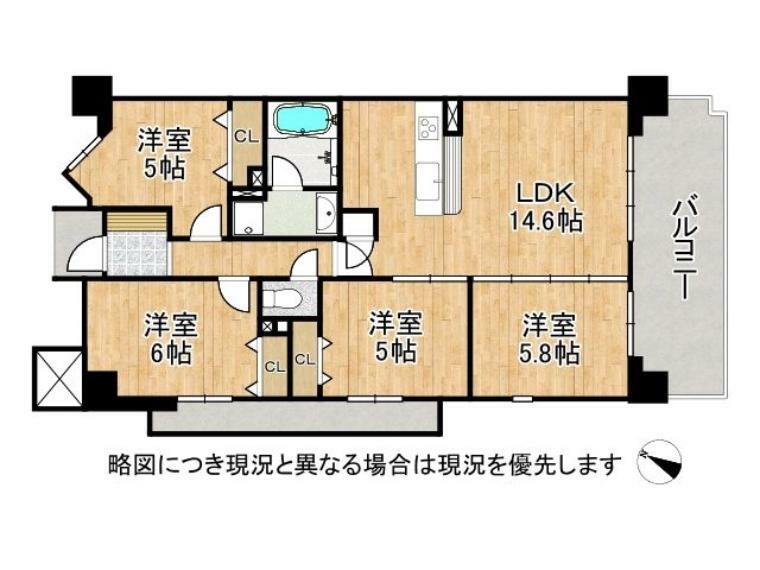 ゆったり設計の3LDK！各居室に収納スペースを確保しています。