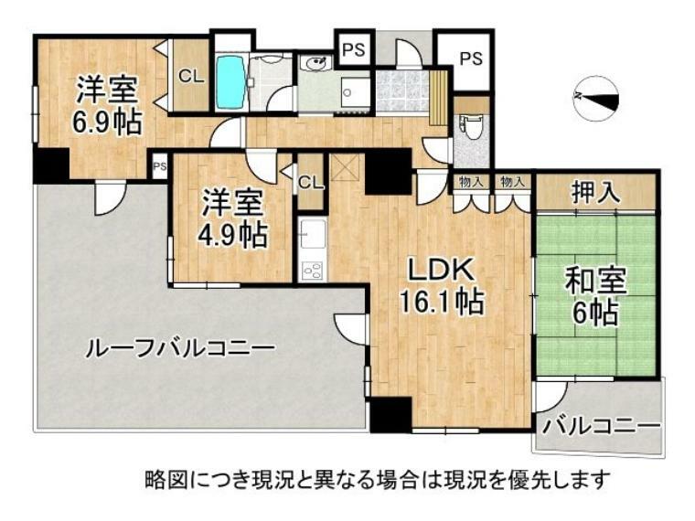 メロディーハイム香里ヶ丘ツインビューアルテアタワー(3LDK) 2階の間取り図