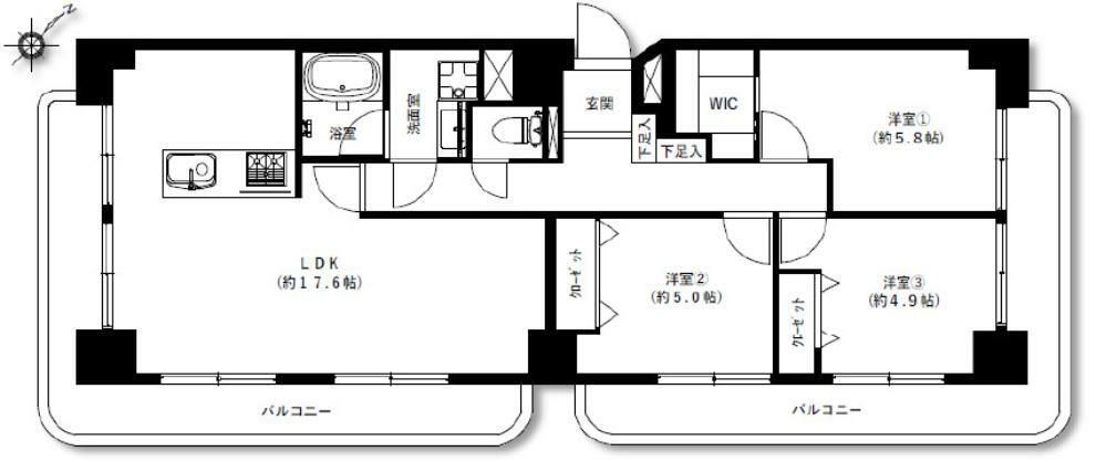 三田シャスターマンション(3LDK) 6階の間取り図