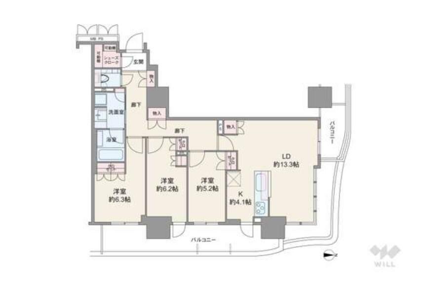 ローレルタワー堺筋本町(3LDK) 22階の間取り図