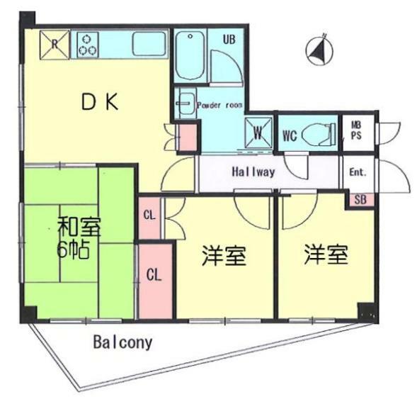 リブゼ横浜南弐番館(3DK) 2階の間取り図
