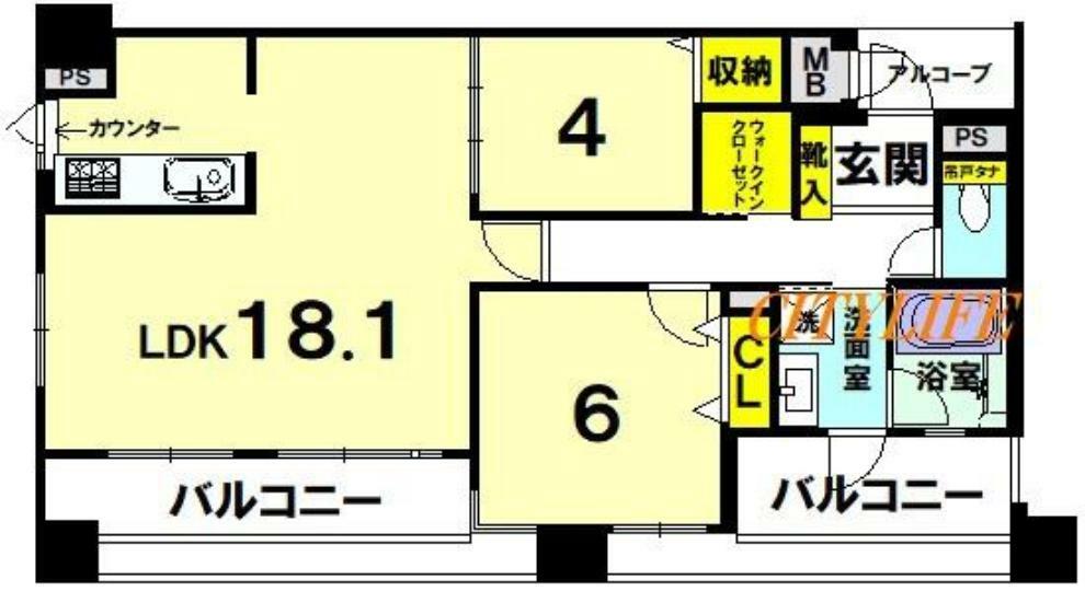 エスリード伏見桃山弐番館(2LDK) 8階の間取り図