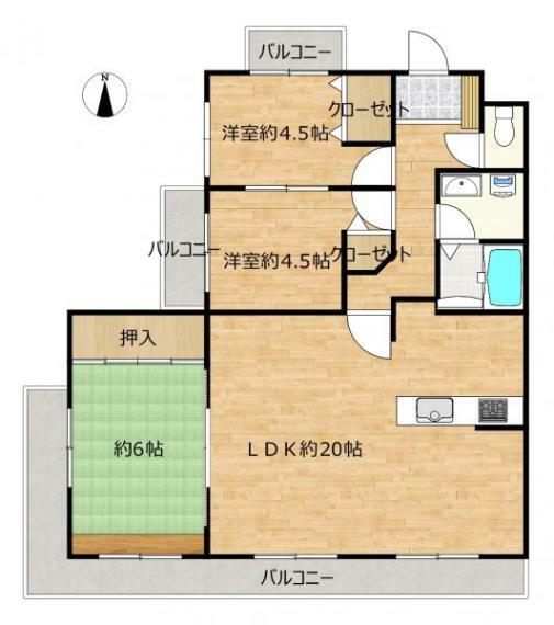 【リフォーム済】間取図　洋室2部屋、和室1部屋の3LDKの間取です。居室は寝室や収納部屋などご家族に合った使い方ができます。
