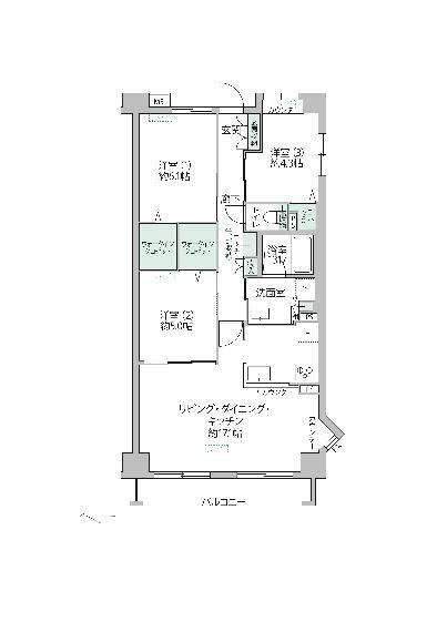 岡本サンハイツ(3LDK) 4階の間取り図