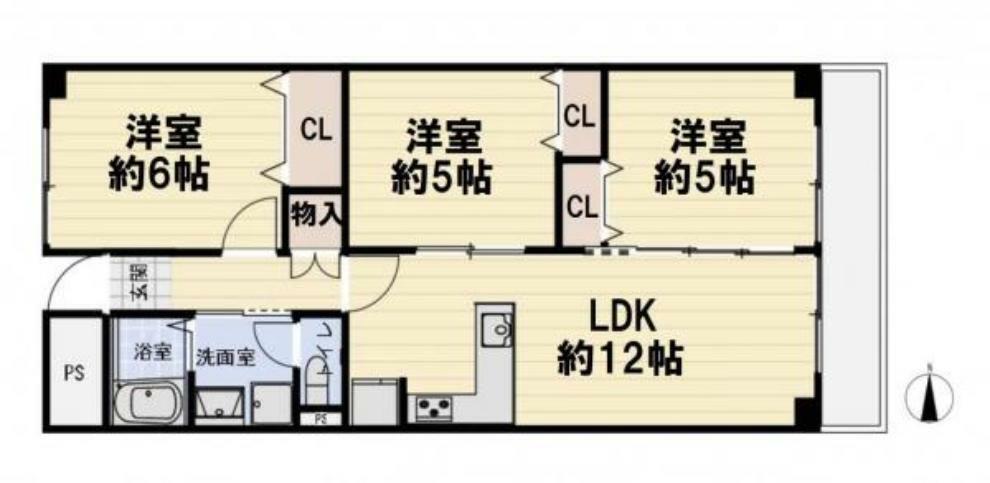 八戸ノ里第3ガーデンハイツ(3LDK) 7階の間取り図