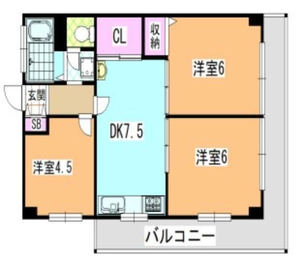 グリーンハイツ六甲(3DK) 2階の間取り図
