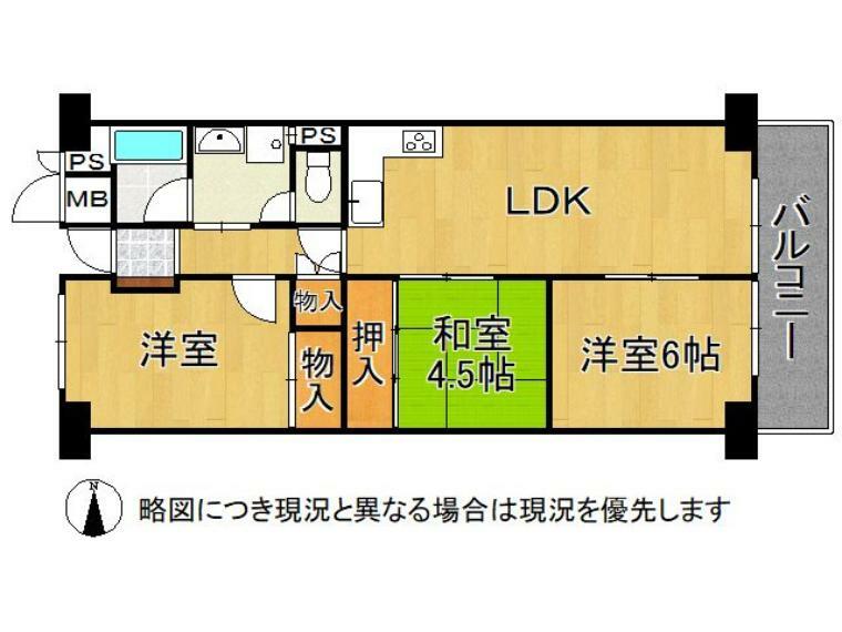 八戸ノ里第3ガーデンハイツA棟(3LDK) 14階の間取り図