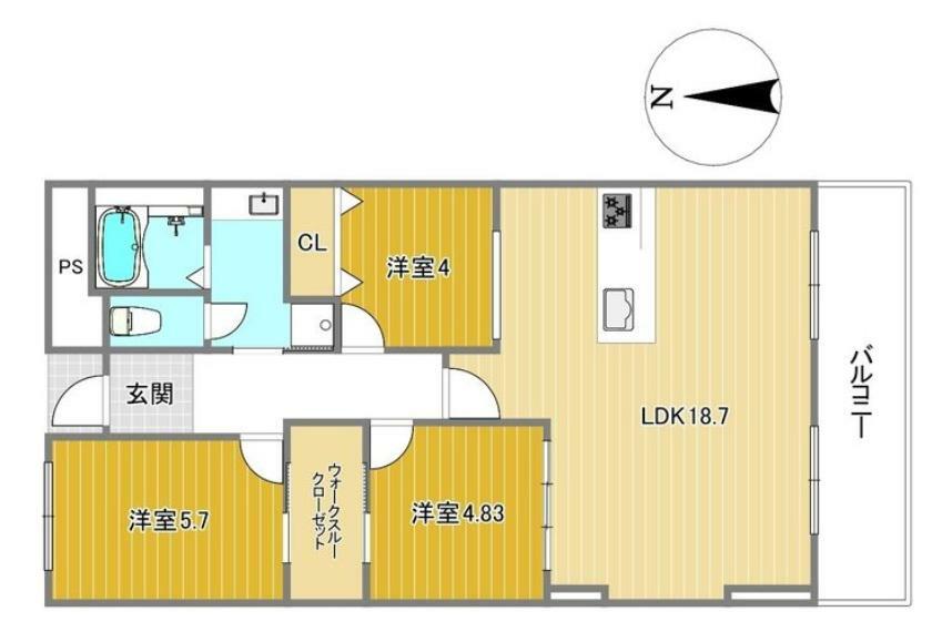 大阪マリンハイツ2号館(3LDK) 6階の間取り図