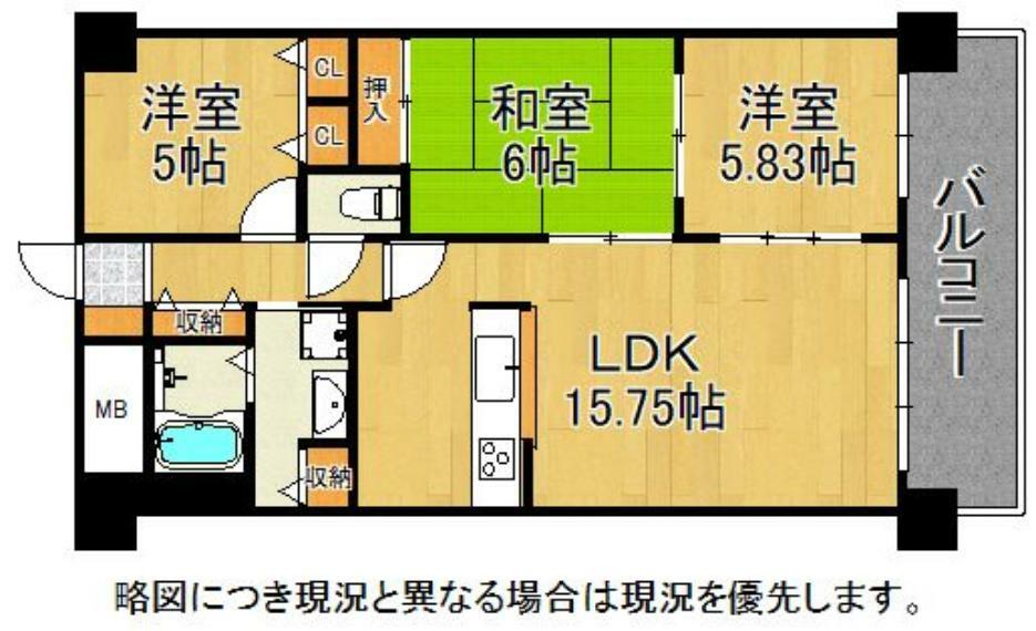 エクセル新金岡(3LDK) 5階の間取り図