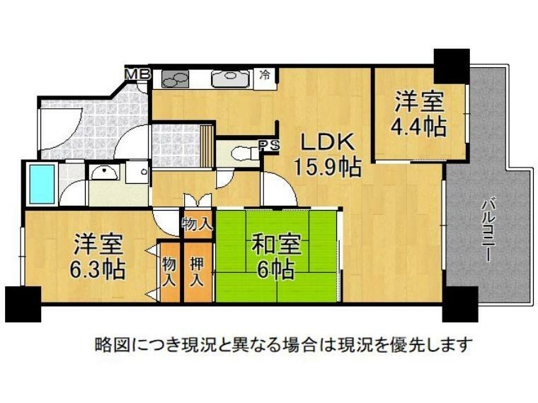 メゾンドール堺(3LDK) 3階の間取り図