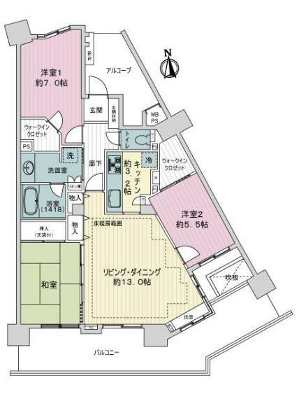 ライオンズシティお花茶屋(3LDK) 10階の間取り図