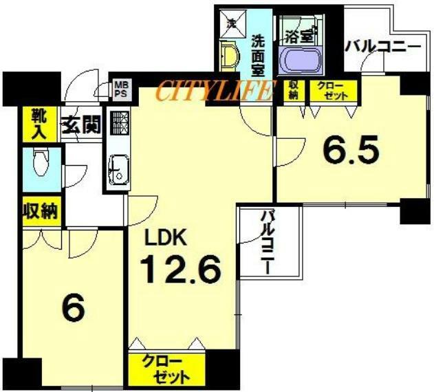 グラシィオ四条堀川(2LDK) 11階の間取り図