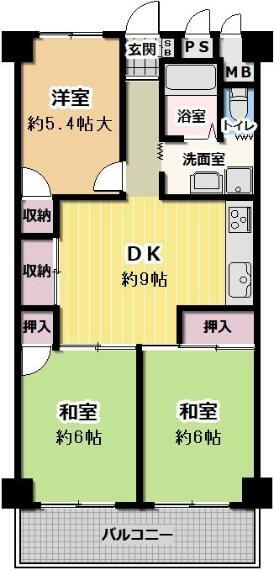 パークハイツ千島(3DK) 6階の間取り図
