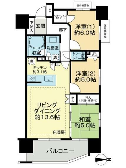 レーベンリヴァーレ町田ルージアタワー(3LDK) 2階の間取り図