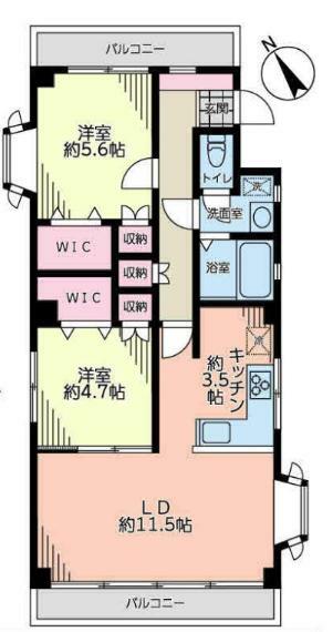 【間取り】64.80平米2LDK