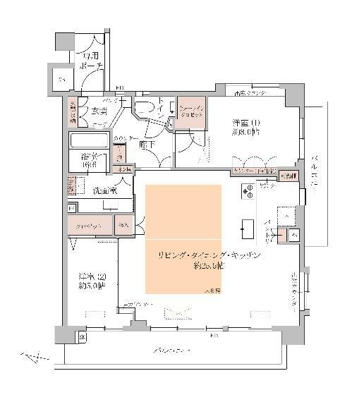 ファミール・グラン岡崎東山荘(2LDK) 4階の間取り図