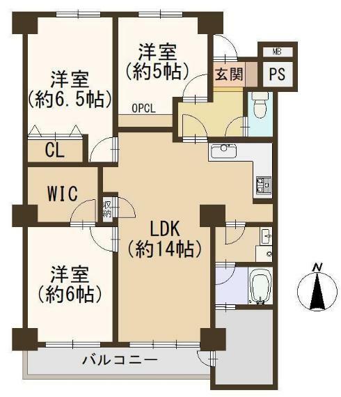 八戸ノ里グランドマンションB棟(3LDK) 6階の間取り図