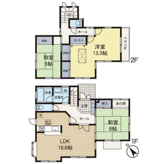 【間取図】大型3LDKの住宅。室内空室の為、いつでも内覧可能です。