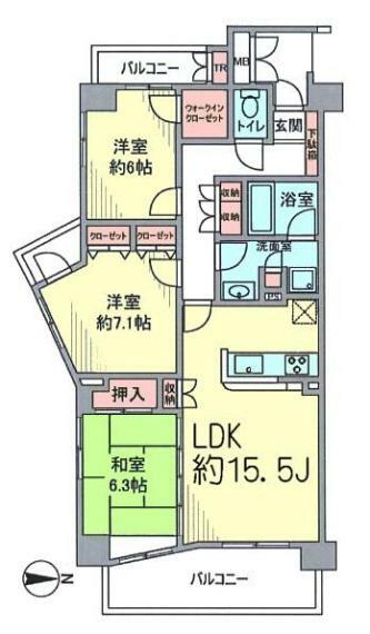 ジークレフ藤沢(3LDK) 8階の間取り図