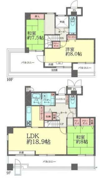 小田急コアロード相模原(3LDK) 9階の間取り図
