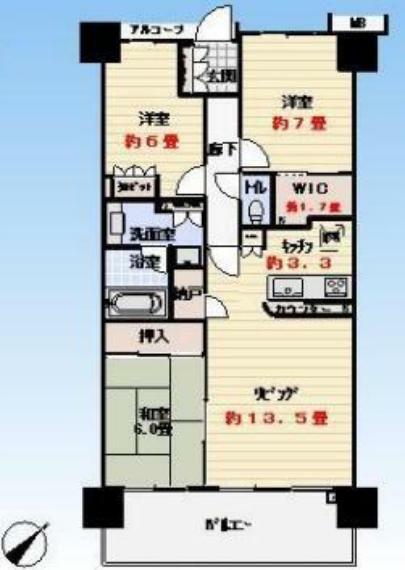 ザ・ガーデンアイル(3LDK) 9階の間取り図