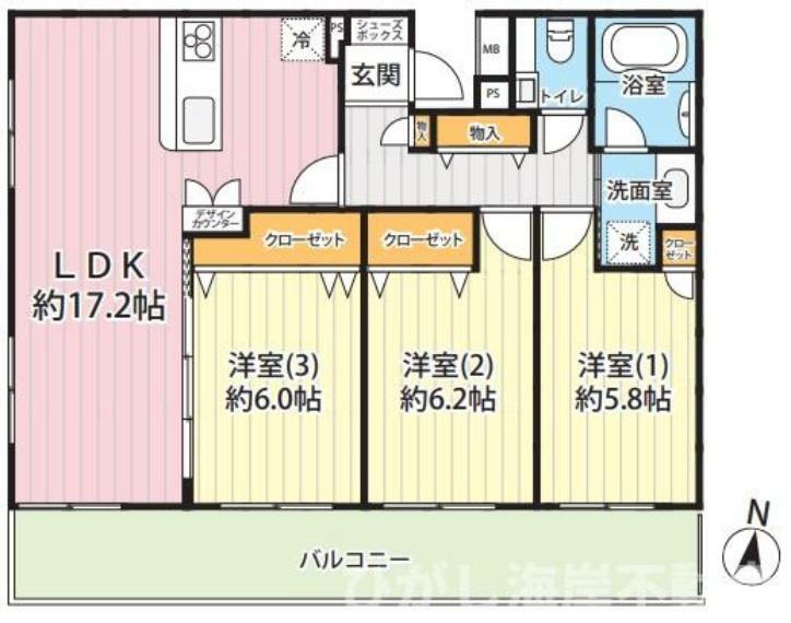 ダイアパレス湘南虹ケ浜オーシャンビュー(3LDK) 9階の間取り図