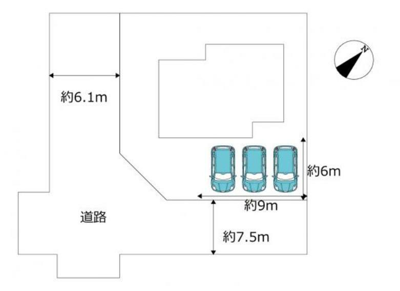 【リフォーム中】敷地図　南東側公道約7.5m道路、南西側公道約6.1m道路に接している角地。きれいな整形地です。