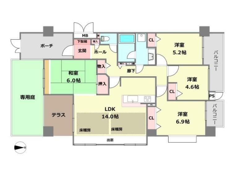 甲南山手ガーデンハウス(4LDK) 1階の間取り図