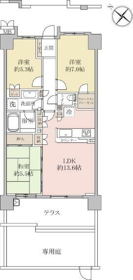 メロディーハイム草加(3LDK) 1階の間取り図