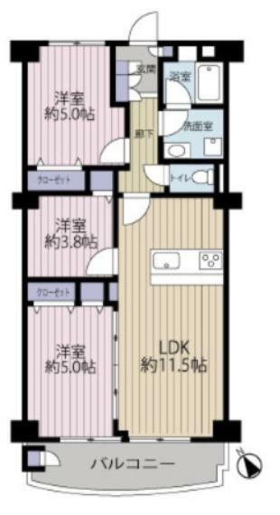 稲毛東映マンション(3LDK) 8階の間取り図