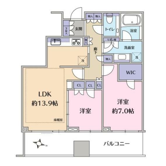 横浜ポートサイドプレイス(2LDK) 14階の間取り図