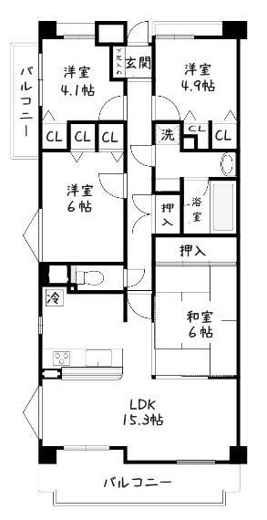 日興交野スカイマンション(4LDK) 3階の間取り図
