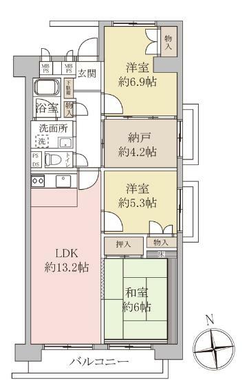 新松戸中央パークハウスB棟(3LDK) 7階の間取り図