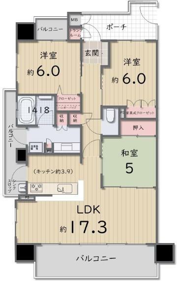 サーパス桜井高校前(3LDK) 7階の間取り図