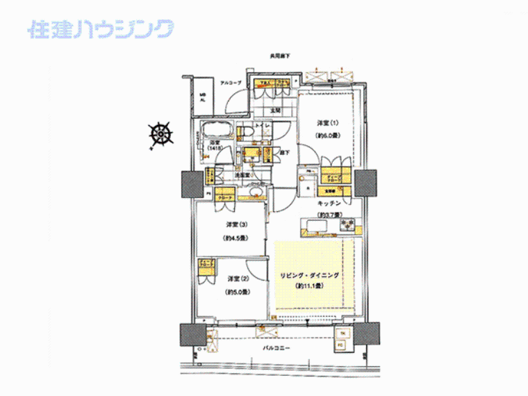 HARUMI　FLAG　SUN　VILLAGE　B棟(3LDK) 11階の間取り図