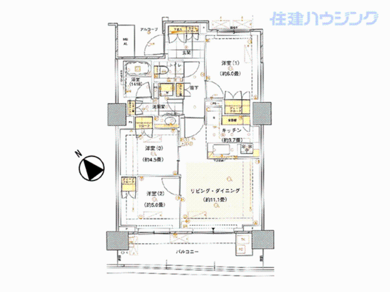 HARUMI　FLAG　SUN　VILLAGE　B棟(3LDK) 11階の間取り図