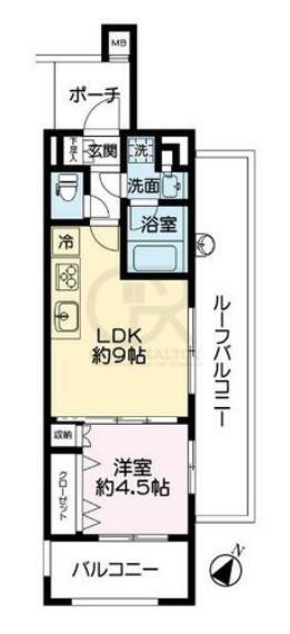 ベルジュール町田中町(1LDK) 4階の間取り図