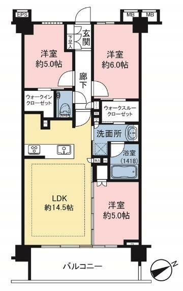 クリオ横濱本牧(3LDK) 5階の間取り図