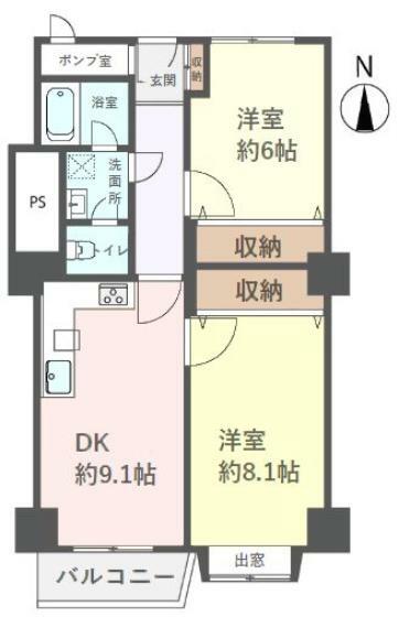 京王南台コーポラス(2DK) 4階の間取り図