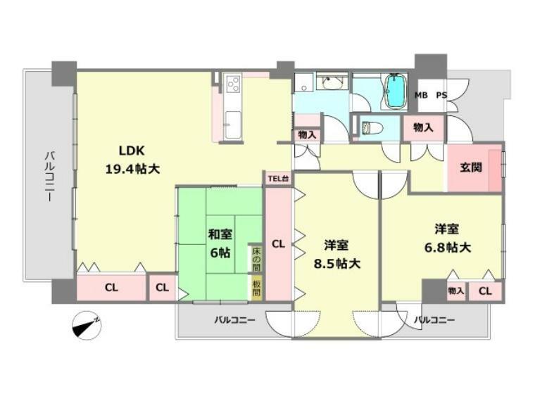 ファミール西宮今津(3LDK) 7階の間取り図
