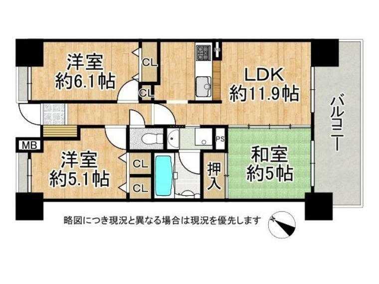 グランプレステージ明石西III(3LDK) 9階の間取り図