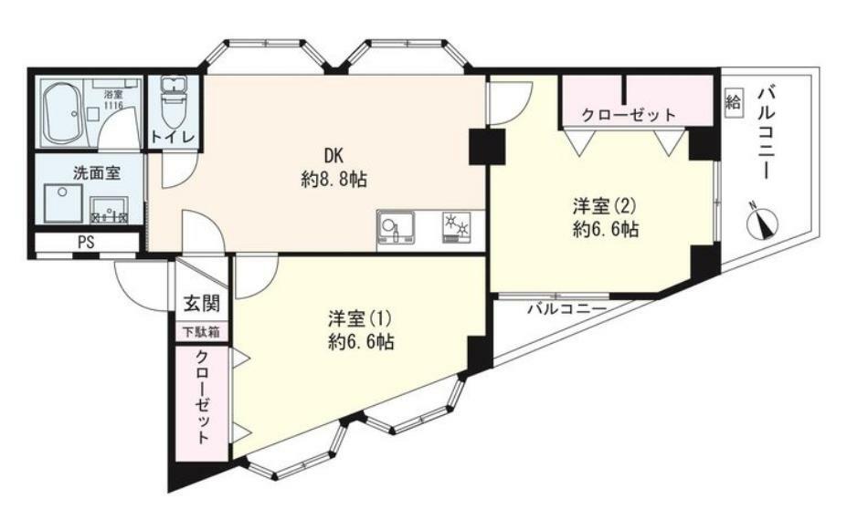 ビッグ武蔵野国分寺(2DK) 4階の間取り図