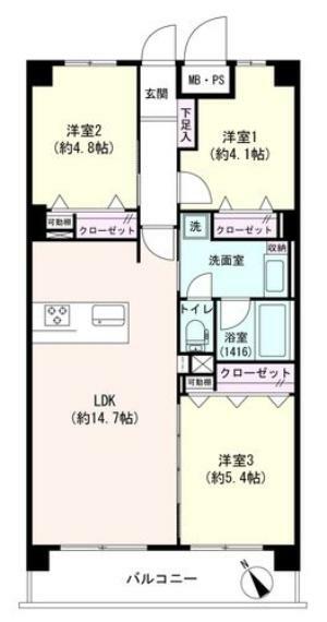 コープ野村梅島(3LDK) 8階の間取り図