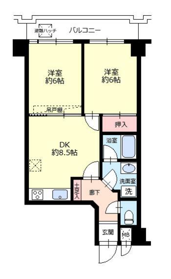 ライオンズマンション所沢下山口(2DK) 3階の間取り図