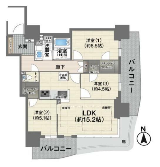 ローレルタワー堺筋本町(3LDK) 15階の間取り図
