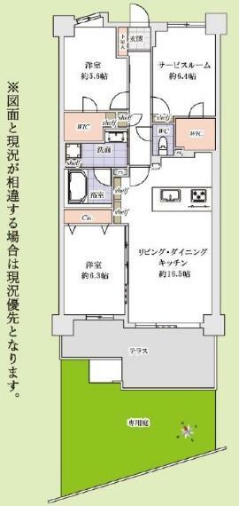 レクセルマンション谷塚第二(2LDK) 1階の間取り図